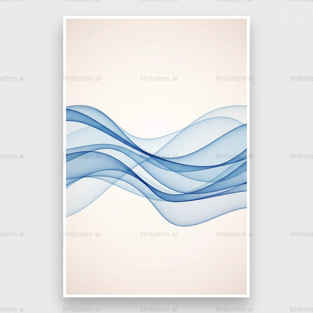 Beach Wave Line Art | Minimal Ocean Poster with Black Watermark