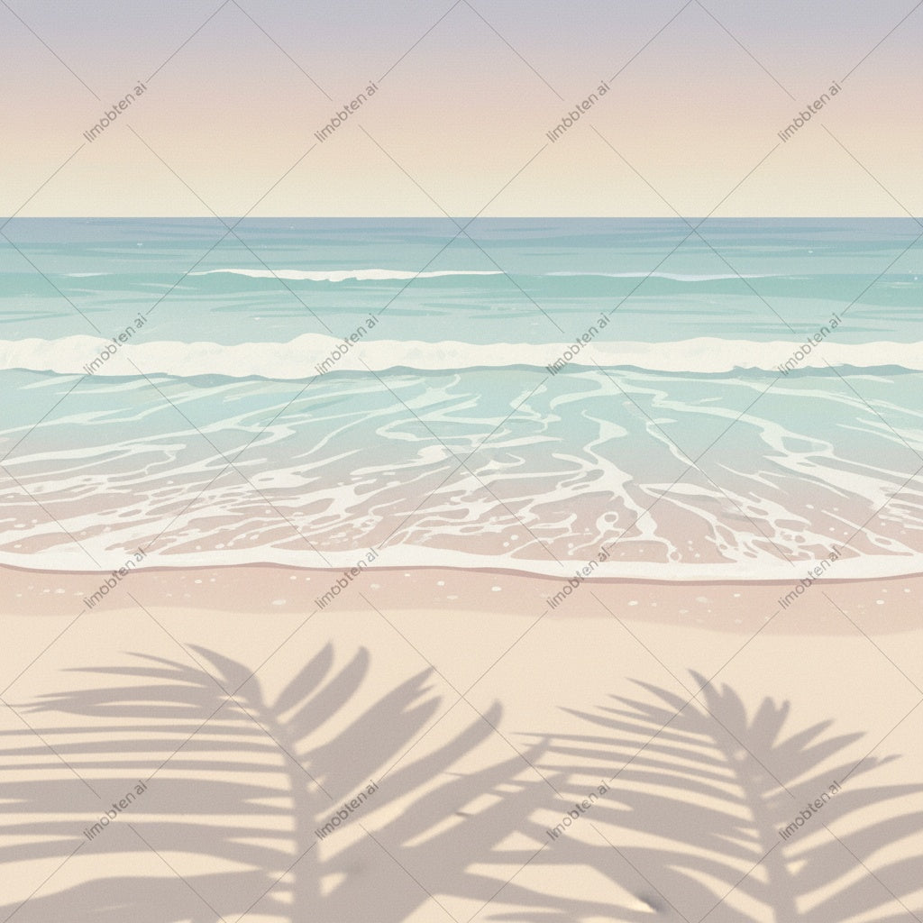 Palm Shadow Beach Design | Minimalist Pastel Wall Art with Watermark