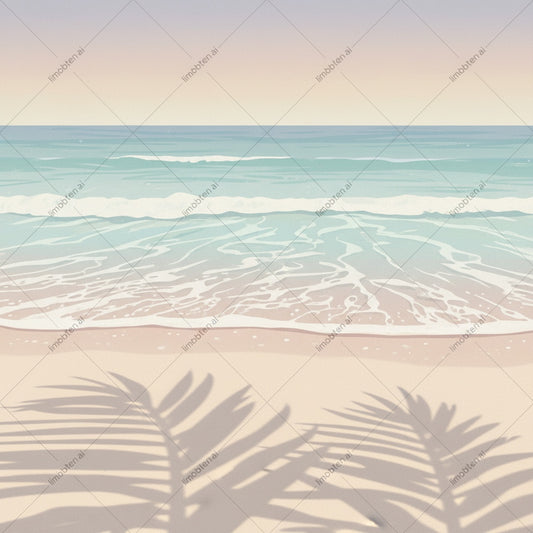 Palm Shadow Beach Design | Minimalist Pastel Wall Art with Watermark