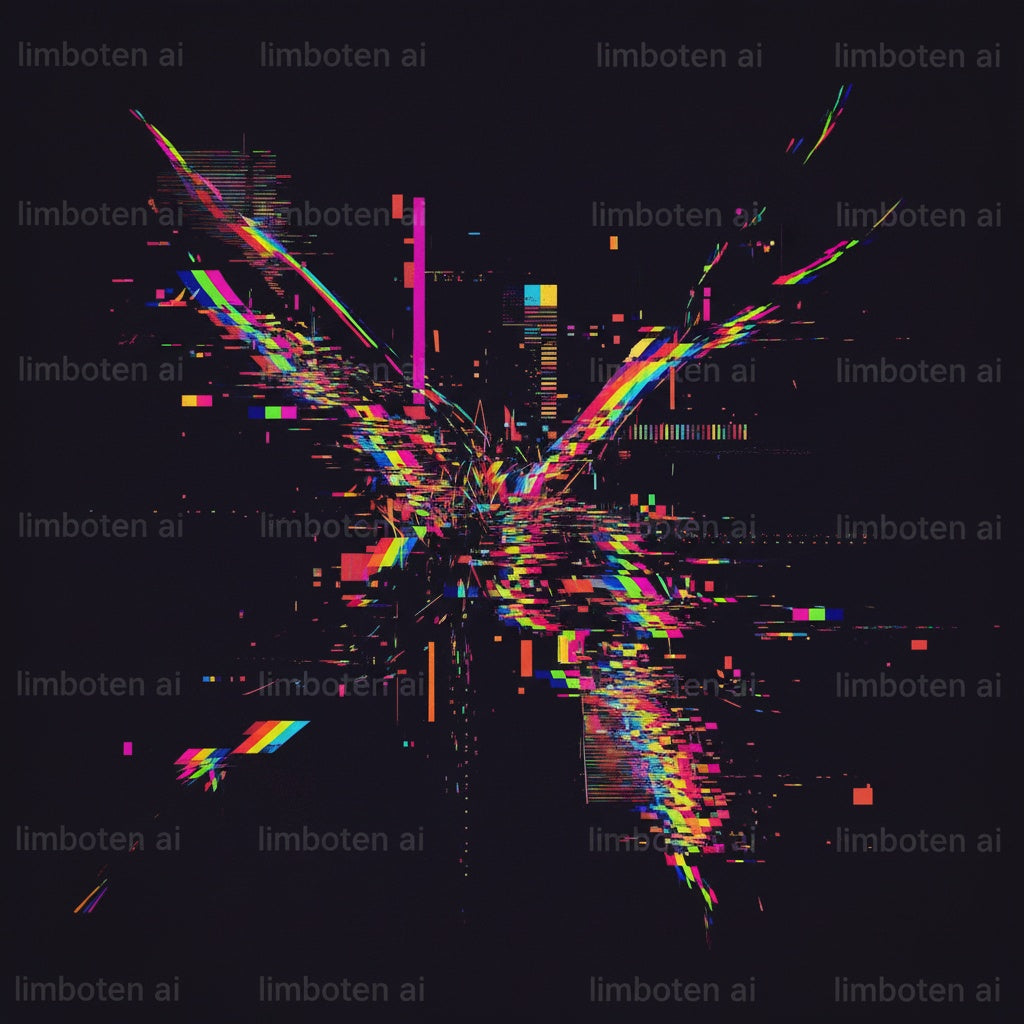 Rainbow Glitch Graphical Elements | Neon Distortion Abstract Art with White Watermark