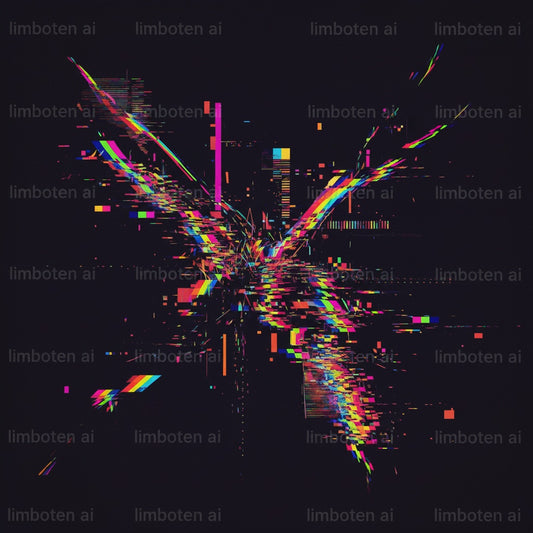 Rainbow Glitch Graphical Elements | Neon Distortion Abstract Art with White Watermark