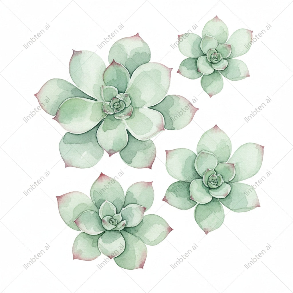 Succulent Plant Watercolor Art | Modern Botanical Painting with Black Watermark