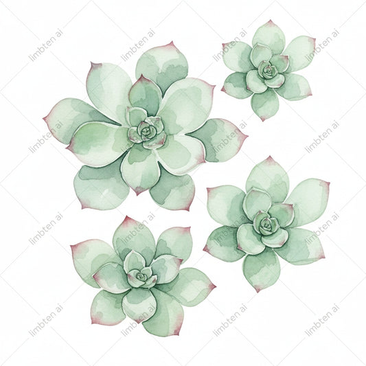 Succulent Plant Watercolor Art | Modern Botanical Painting with Black Watermark