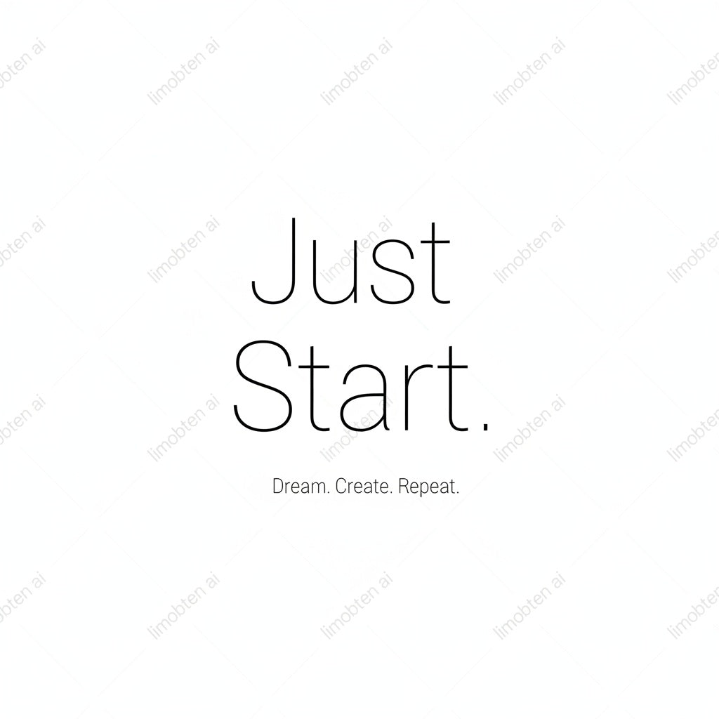 Just Start | Minimal Line Text Motivational Poster with Black Watermark