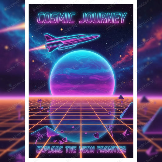 Space Travel Poster 80s Style | Retro Neon Sci-Fi Art with Watermark