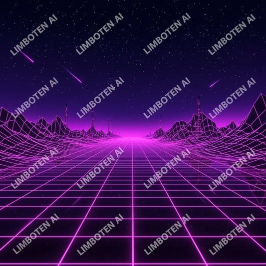 Synthwave Grid Lines Background | 80s Retro Digital Art with White Watermark