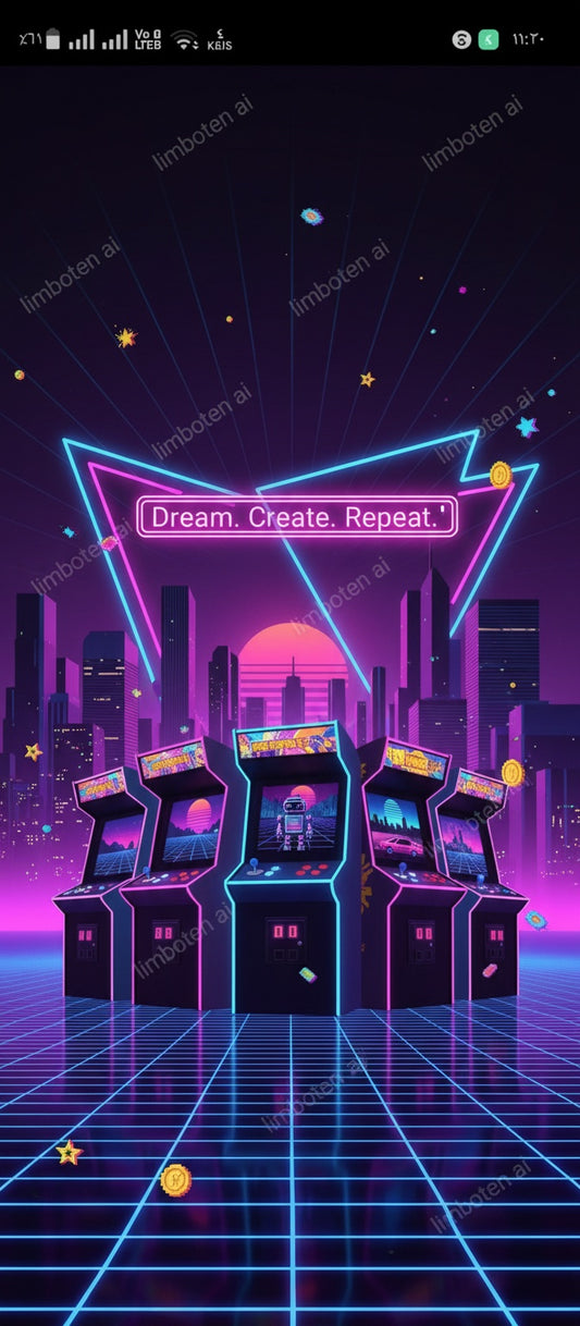 Retro Arcade Aesthetics | Neon Pixel Art Gaming Poster with White Watermark