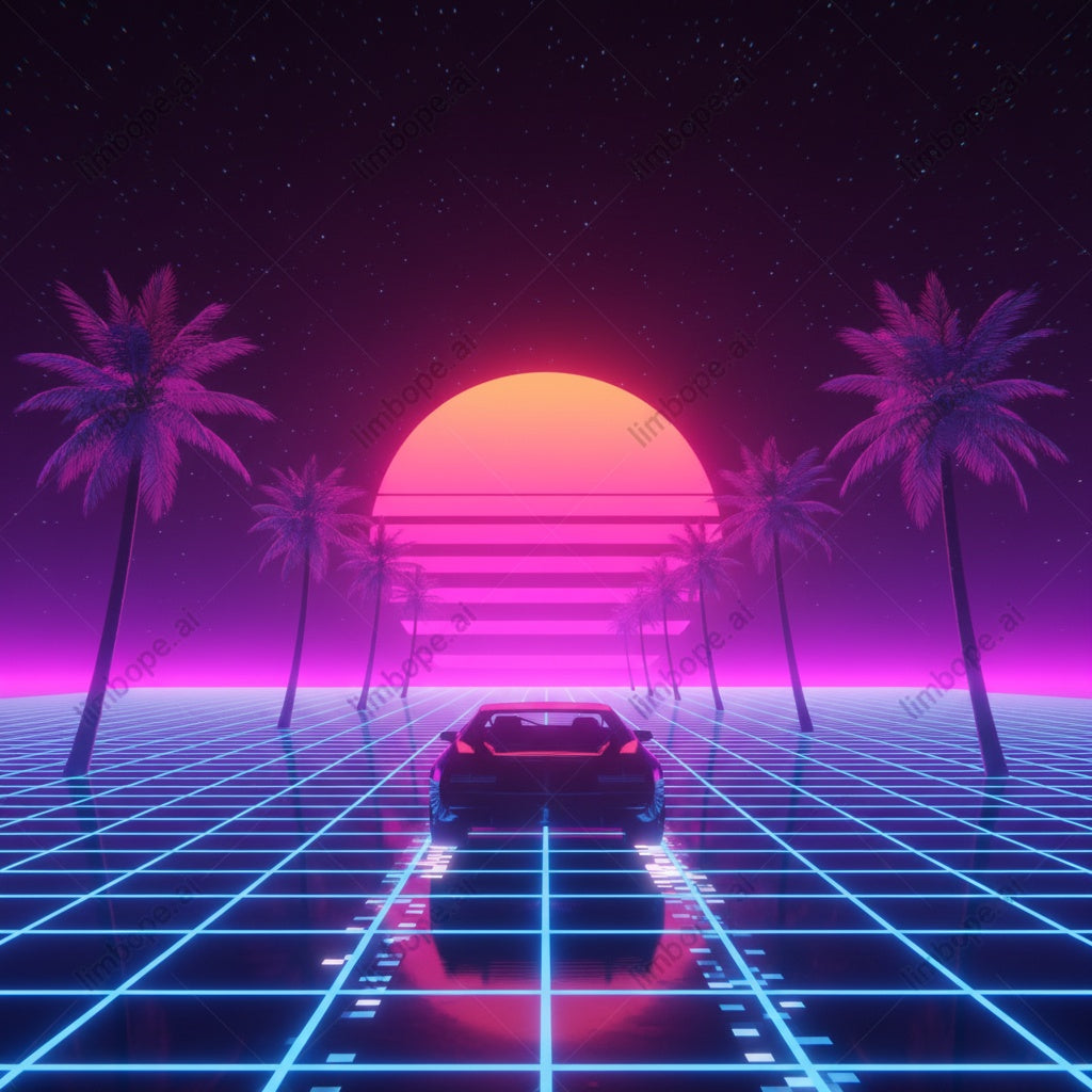 Synthwave Grid Lines Background | Neon Retro Digital Art