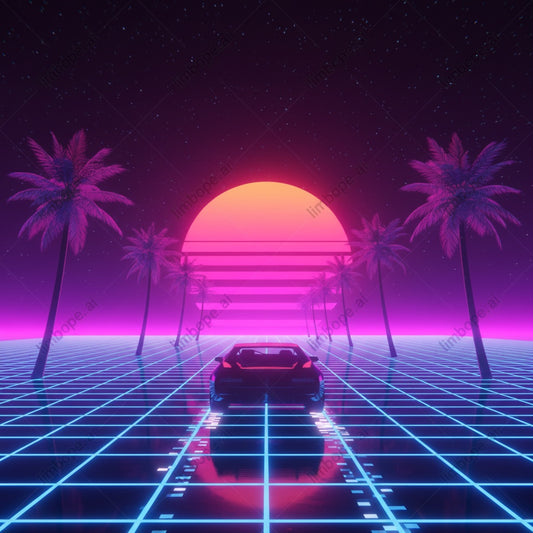 Synthwave Grid Lines Background | Neon Retro Digital Art
