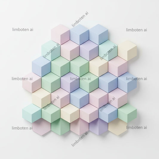 Pastel Cube Mosaic Wall Print | Abstract Geometric Poster with Black Watermark