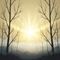 Sunlit Forest Silhouette Illustration | Modern Nature Art with Watermark