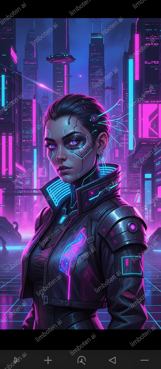 Cyberpunk Character Portrait | Neon Futuristic Sci-Fi Art with Watermark