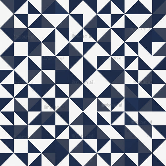 Navy Blue & Grey Triangles Pattern | Modern Geometric Digital Art Print