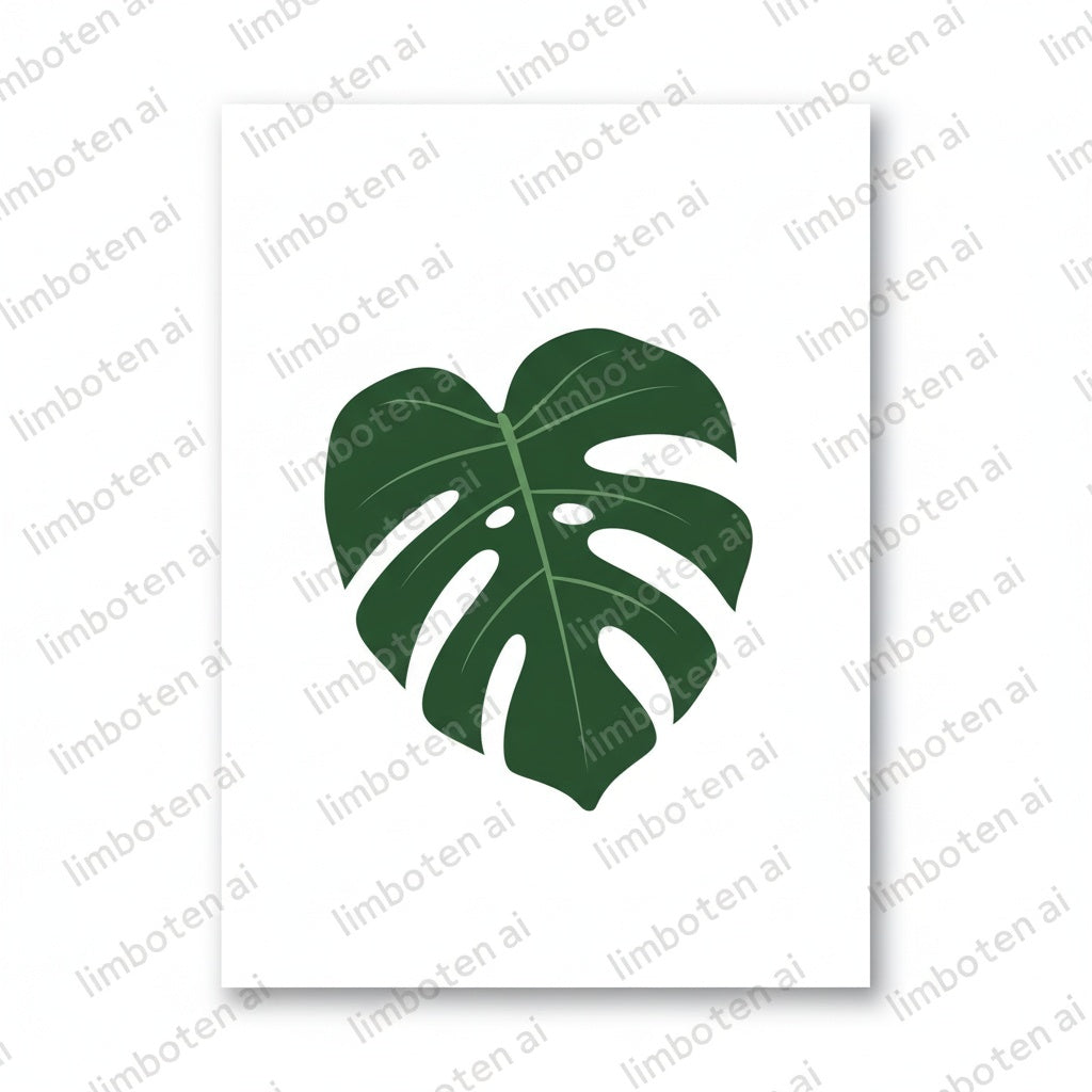 Botanical Poster of Monstera Leaf | Minimalist Plant Art with Watermark