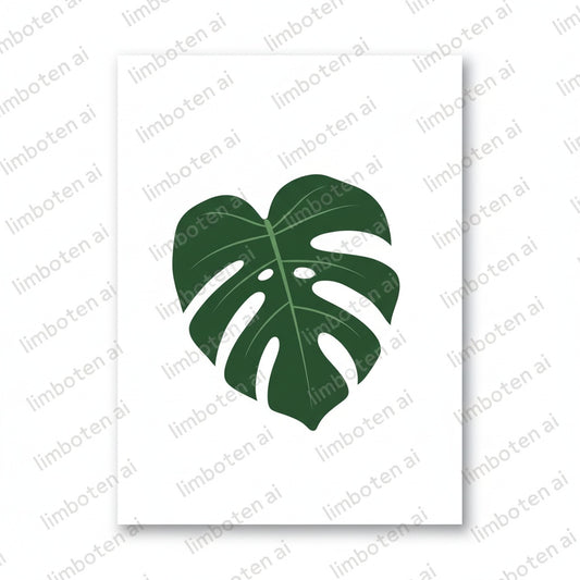 Botanical Poster of Monstera Leaf | Minimalist Plant Art with Watermark
