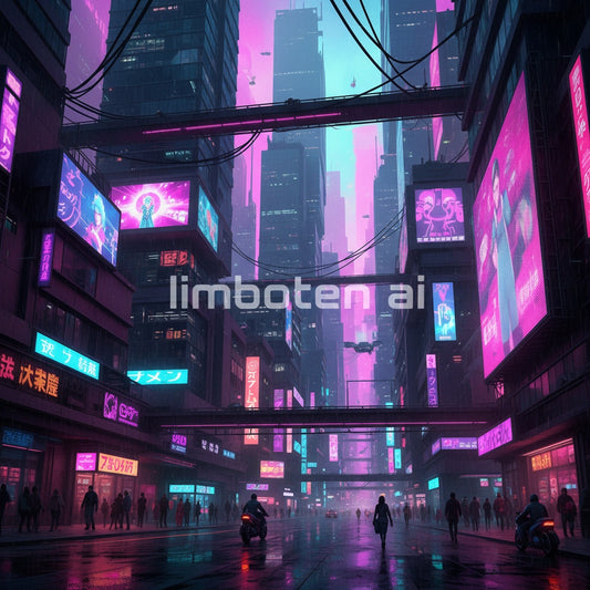 Neon Cityscape Art Print – Pink & Purple Cyberpunk Wall Decor