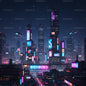 Urban Skyline with Neon Signage | Cyberpunk City Night Poster