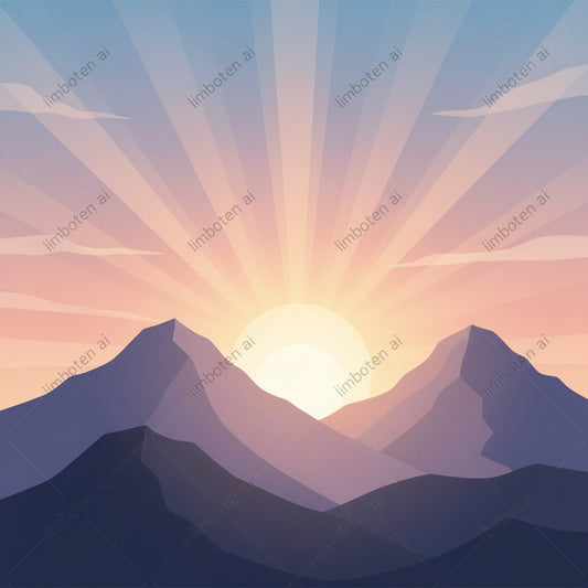 Majestic Mountains Sunrise Graphic | Abstract Scenic Poster with Black Watermark