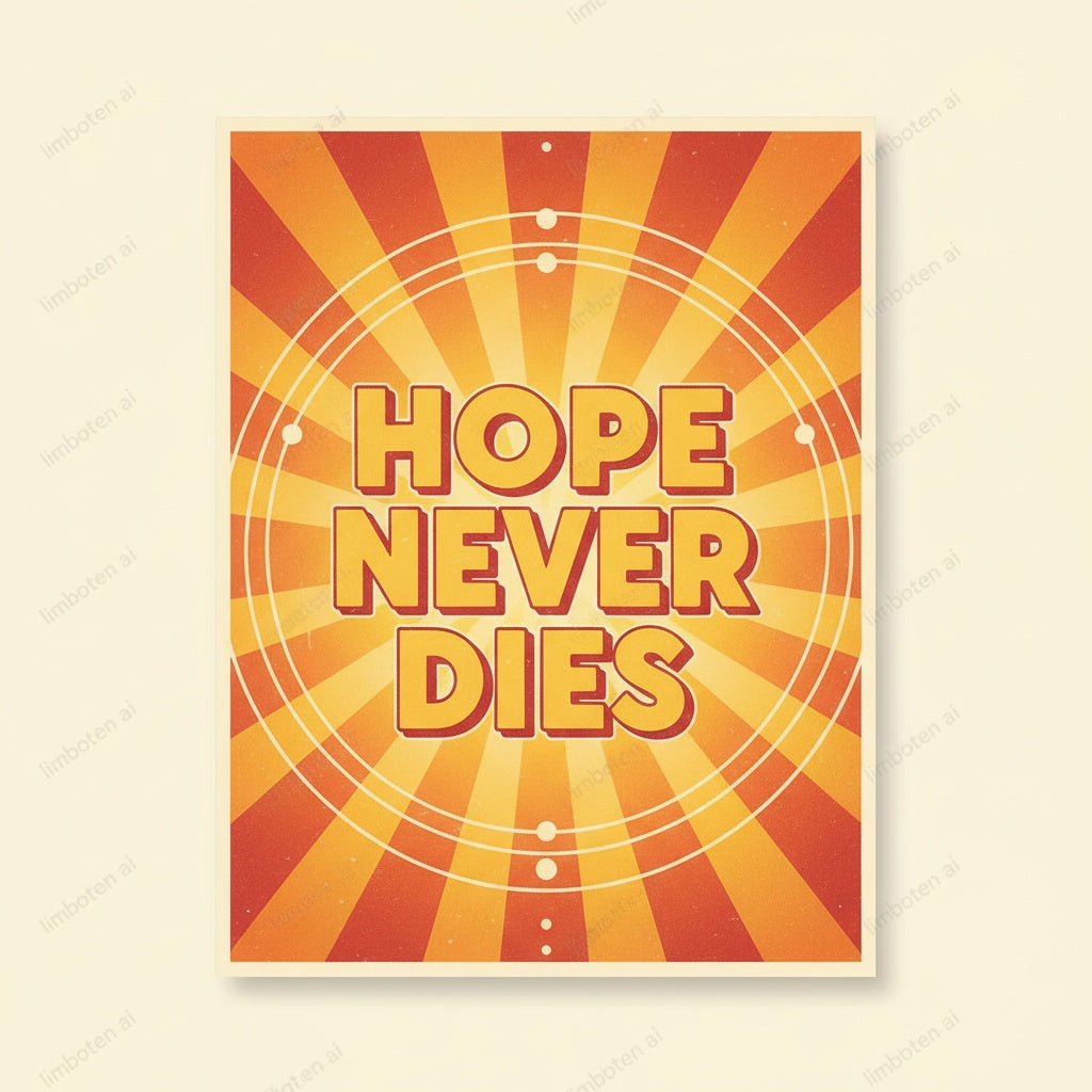 Hope Never Dies | Sunburst Retro Motivational Poster with Watermark