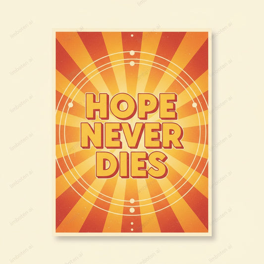 Hope Never Dies | Sunburst Retro Motivational Poster with Watermark
