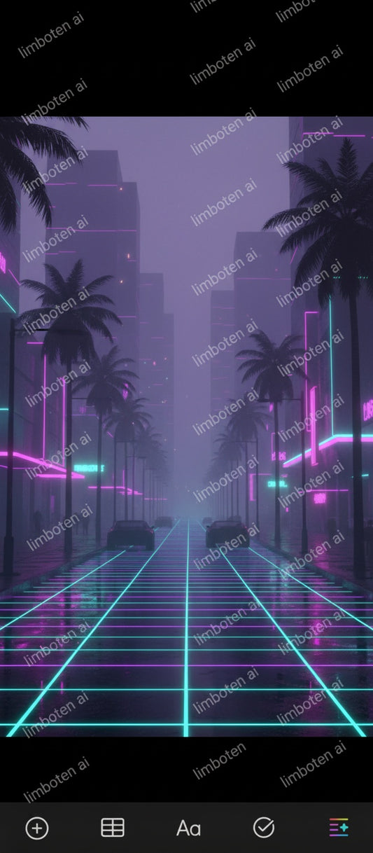Eerie Vaporwave Street Scene | Retro Neon Synthwave City Art with Watermark