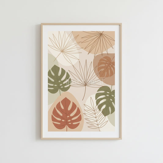 Minimalist Tropical Leaves Print | Earth Tone Digital Art by limboten ai